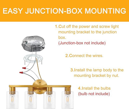 4 Light Gold Bathroom Vanity Light, Brushed Brass Bathroom Light Fixtures - Image 9