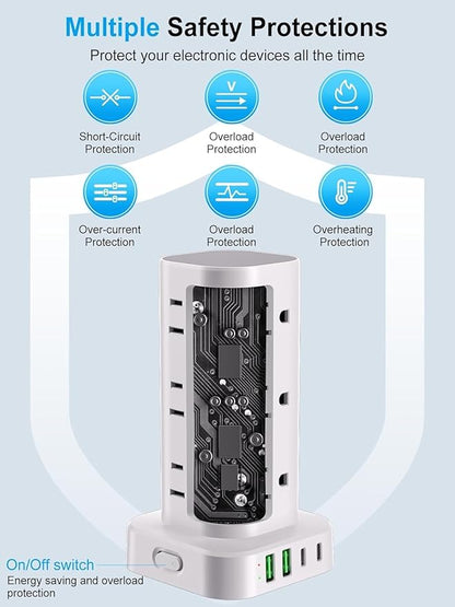 Power Strip Tower with Multiple Outlets, Flat Plug Surge Protector Tower - Image 7