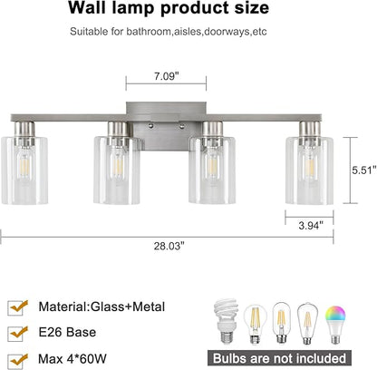 SOPEAS 4 Light Bathroom Light Fixtures, Brushed Nickel Modern Bathroom Vanity - Image 2