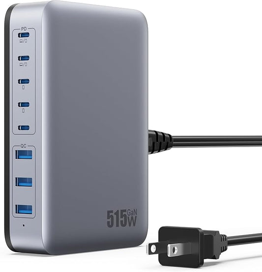 USB C Charger Block 515W GaN IV 8 Port Fast Charging Station Hub, Dual PD 100W by GKUTW