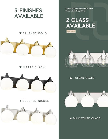 METWET Bathroom Light Fixtures, 4 Light Brushed Nickel Vanity Light, 26 Inch - Image 7