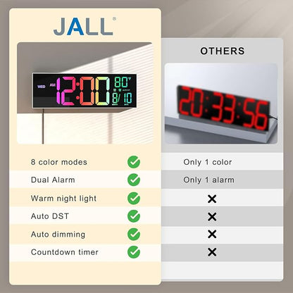 JALL 16" Large Digital Wall Mount Clock, Count Down Timer, Big LED, 8 RGB Color - Image 9