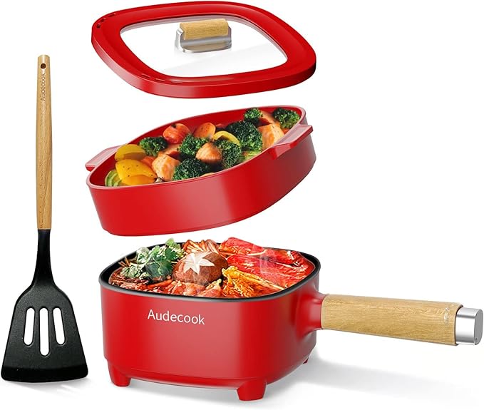 Audecook Hot Pot Electric 2L, Cermic Glaze Non-Stick Frying Pan 8 Inch by Audecook