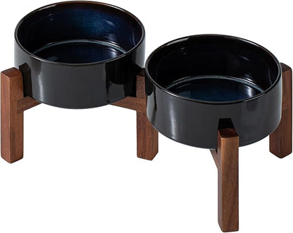 Ceramic 6.1inch Raised Double Dog Bowls Set by Havniva