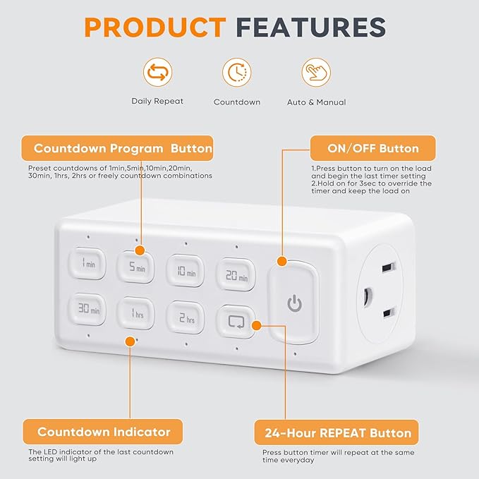 TOPELER Countdown Digital Timer Outlet, Plug-in Timer - Image 2