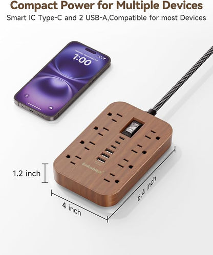Walnut Power Strip with USB Ports - 5 FT Wood Power Strip - Image 2