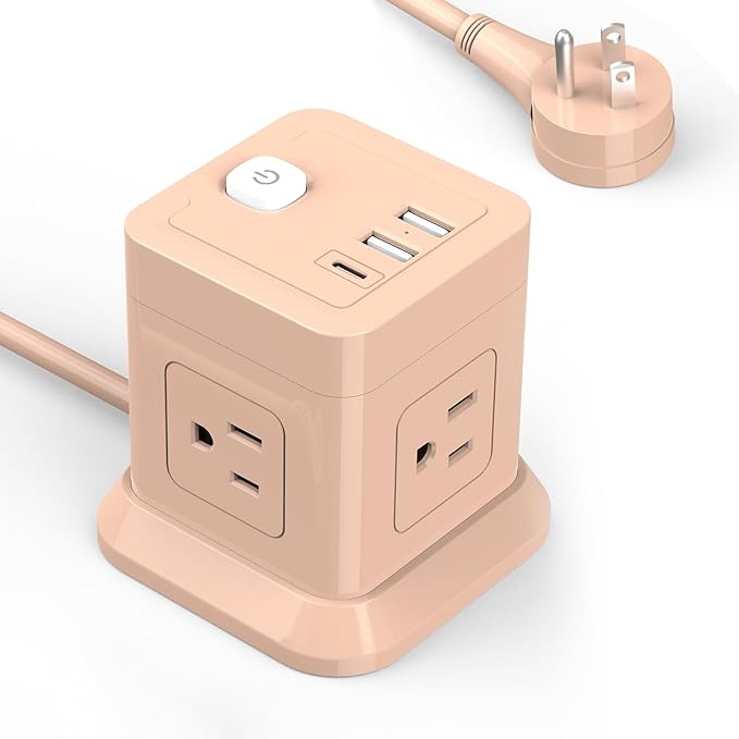 Cube Power Strip, FDTEK 4 Widely Spaced Outlet - 10FT Pink by FDTEK