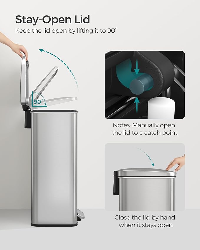 SONGMICS Kitchen Trash Can, 10.5 Gallon Garbage Can, Large Step Trash Bin - Image 5