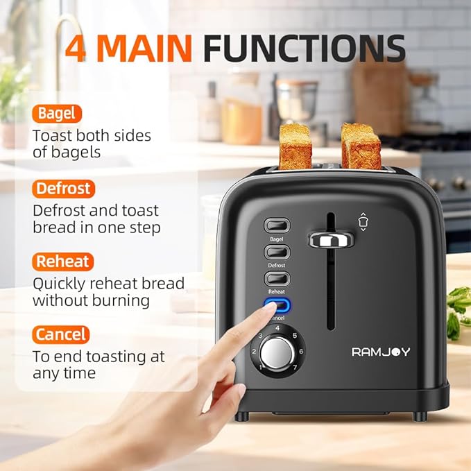 Black Toaster 2 Slice, Extra Wide Slot Toaster - Image 4