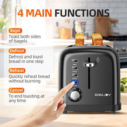 Black Toaster 2 Slice, Extra Wide Slot Toaster - Image 4