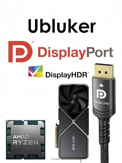 Ubluker 10K 8K DisplayPort 2.1 Cable 54Gbps 13 FT, Certified DP to DP Cord 4K - Image 7