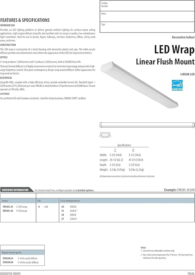 Lithonia Lighting 4 Foot LED Light Fixture, Low-Profile LED Wraparound Flush - Image 6