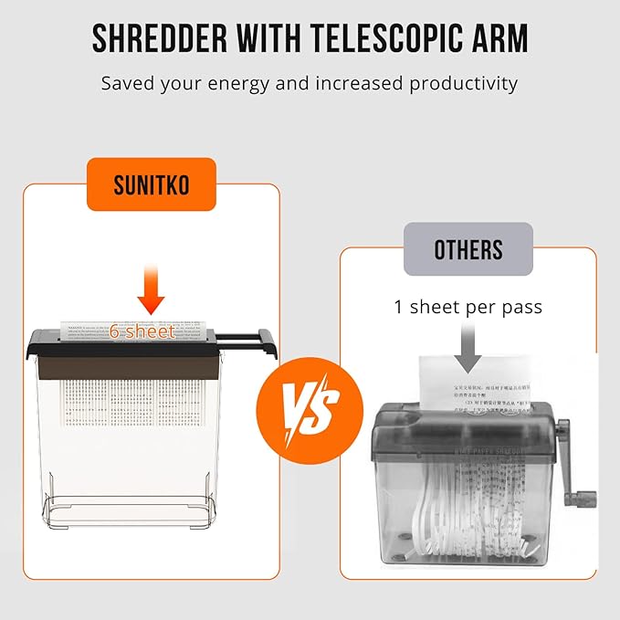 Small Paper Shredder for Home, 6 Sheet Strip Cut Paper Shredder Without Basket - Image 8