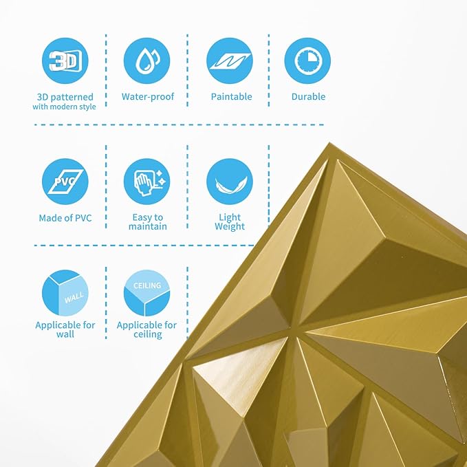 Art3d 33-Pack 3D Wall Panels for Interior Wall Decor, Diamond Textured Feature - Image 6