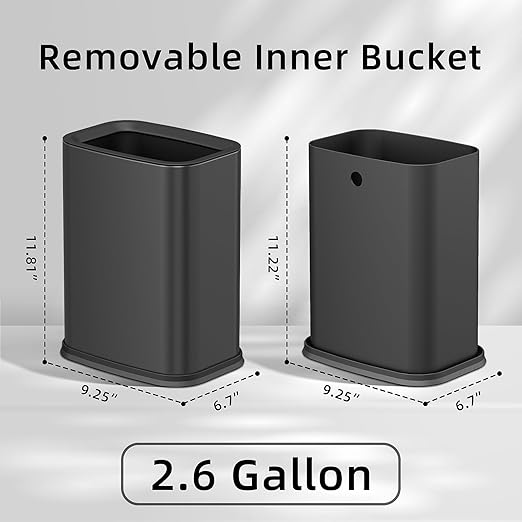 2.6 Gal Black Bathroom Trash Can, Metal Waste Baskets - Image 2
