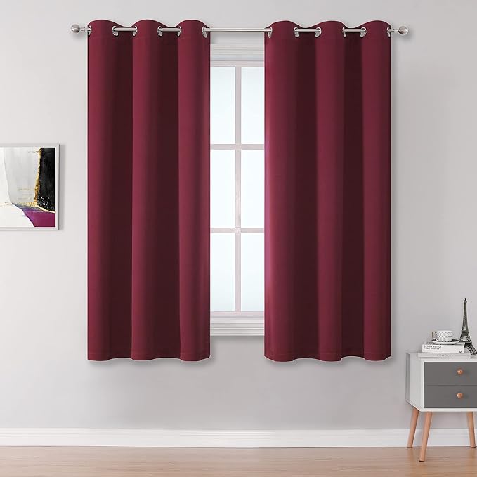 DUALIFE Burgundy Curtains for Kitchen Blackout Drapes 45 Inch Length Thermal by DUALIFE