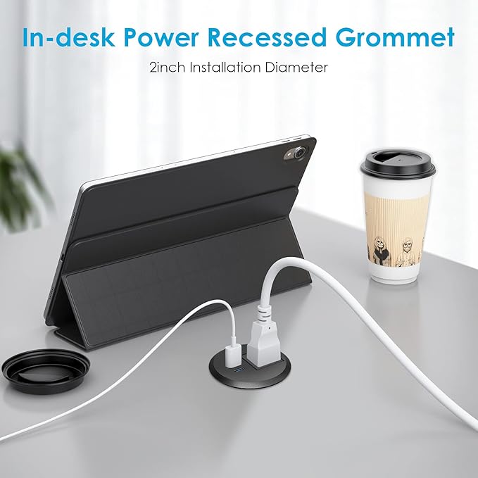Desktop Power Grommet, 2 inch, USB C PD 20W Fast Charging Station, Desk Hole - Image 3