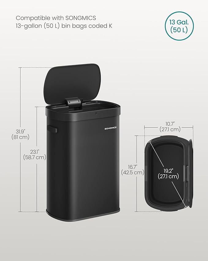 SONGMICS Motion Sensor Trash Can, 13-Gallon Automatic Garbage Can - Image 7