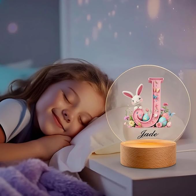 idooodle Personalized Pink Bunny Easter Egg 3D Initial LED Night Light - Image 4