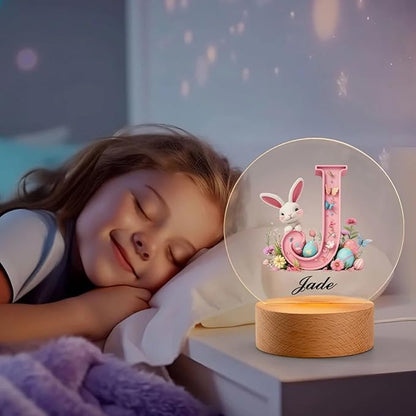 idooodle Personalized Pink Bunny Easter Egg 3D Initial LED Night Light - Image 4