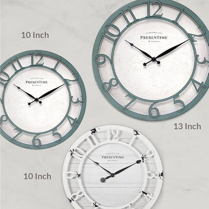 Presentime & Co 10" Farmhouse Series Wall Clock, Shiplap Style, Silent No - Image 6