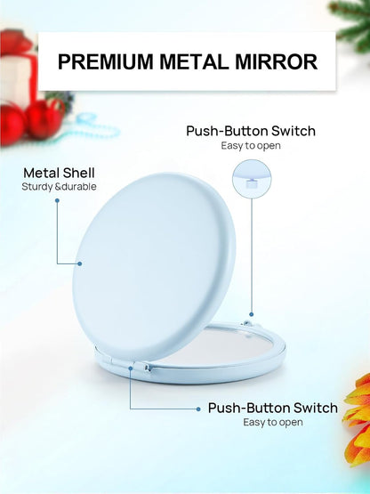 Compact Mirror for Purse, Pack of 24 Double-Sided 1X/2X Magnifying Metal Pocket Makeup Mirrors(Round, Light Blue)