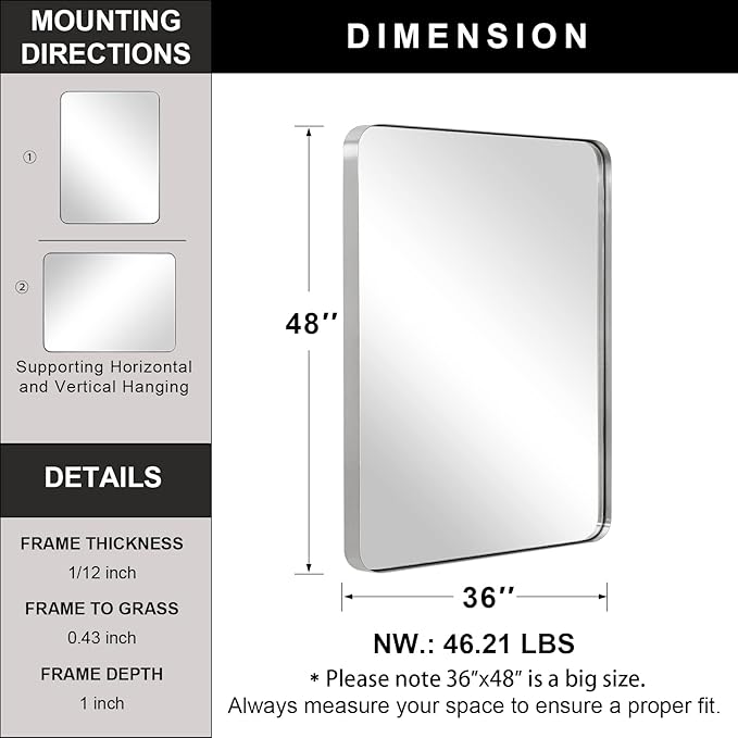 ANDY STAR 36”x48”Brushed Nickel Mirror - Image 5