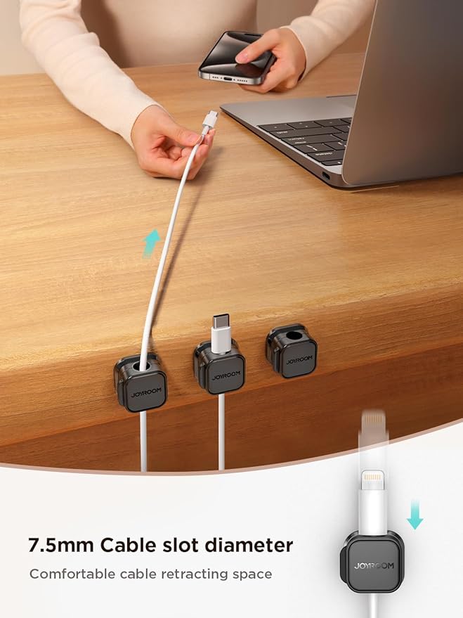 6 Pack Magnetic Cable Clips Cord Holder, Under Desk Cable Management, JOYROOM - Image 3