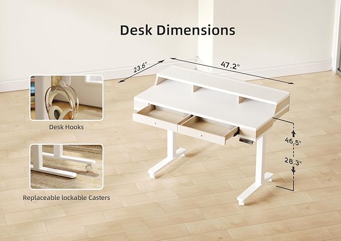 Claiks Standing Desk with Drawers, Electric Adjustable Standing Desk Adjustable - Image 3