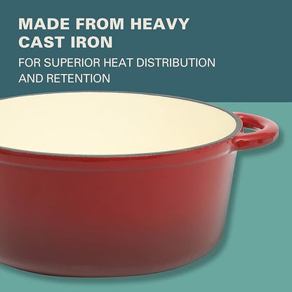 Gibson Home Addlestone 5-Quart Red Enamel Cast Iron Dutch Oven - Image 6