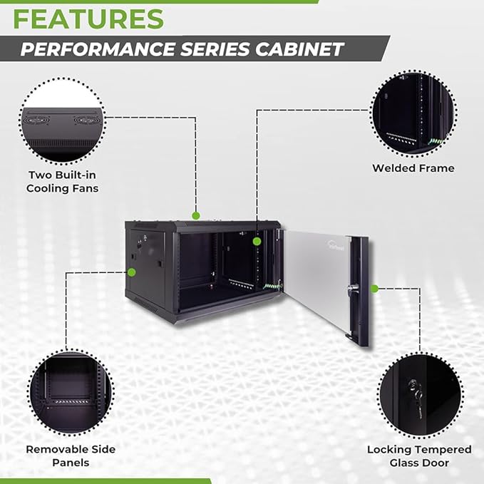 NavePoint 6U Server Cabinet Wall Mount Rack Enclosure Includes 2 Fans, Locking - Image 2