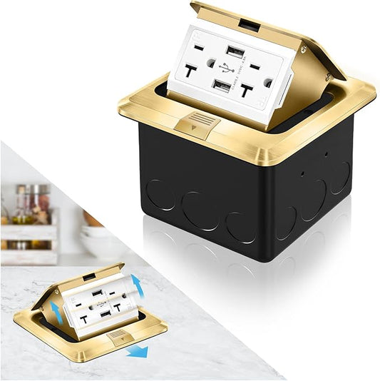 Vagueior Pop Up Floor Electrical Outlet Stainless Steel Box Kit, 5V/4.8A USB by Vagueior