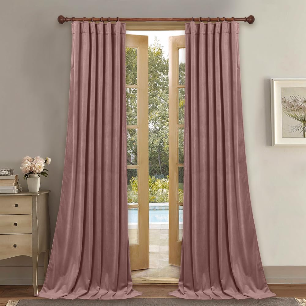 Wild Rose Pink Velvet Curtains Nursery Privacy, W52 x L94, 2 Panels | Room Darkening, Back Tab Pinch Pleat, Thermal Window Drapes, Privacy & UV Protection for Bedroom, Girls' Room, Living Room
