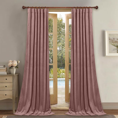 Wild Rose Pink Velvet Curtains Nursery Privacy, W52 x L94, 2 Panels | Room Darkening, Back Tab Pinch Pleat, Thermal Window Drapes, Privacy & UV Protection for Bedroom, Girls' Room, Living Room