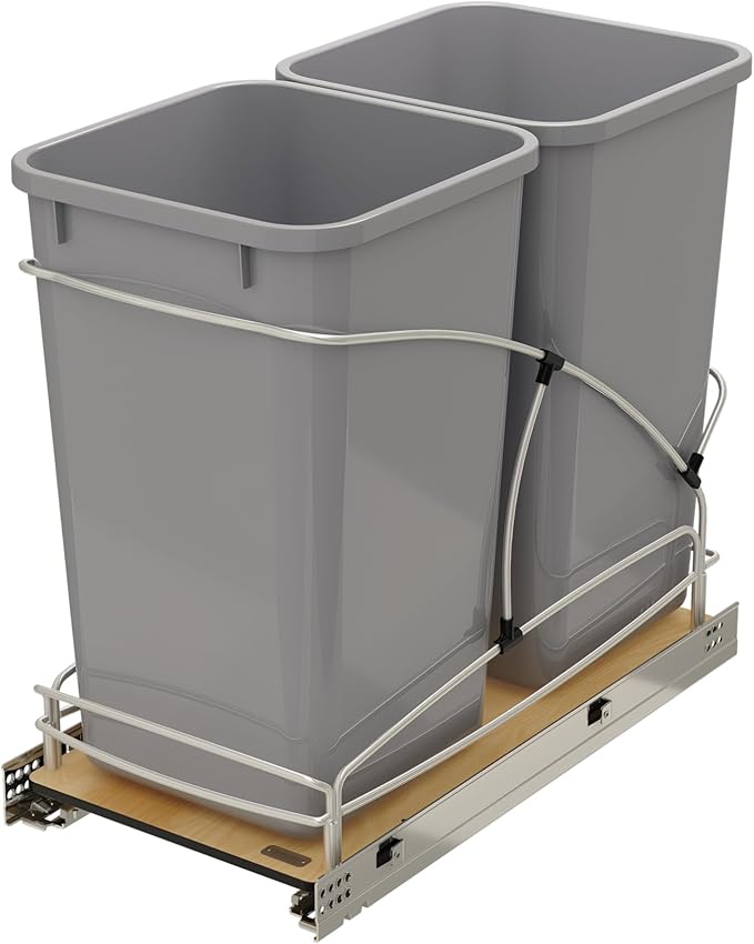 Rev-A-Shelf Steel Bottom Mount Double 27 Quart 6.75 Gallon Waste Bin Trash by Rev-A-Shelf