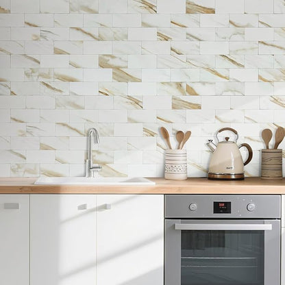 AULIGET 100-Piece Calacatta Gold Marble Look Peel and Stick Backsplash Wall - Image 2
