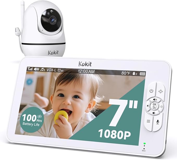 7" 1080P Full HD Video Baby Monitor No WiFi, 100 Hrs 5000mAh Battery Runs 4 Days by Kokit