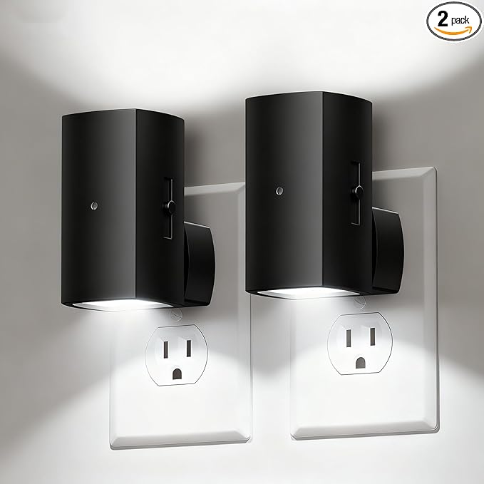 Brightown 2 Pack Black Night Lights Plug into Wall, Modern Night Light by Brightown