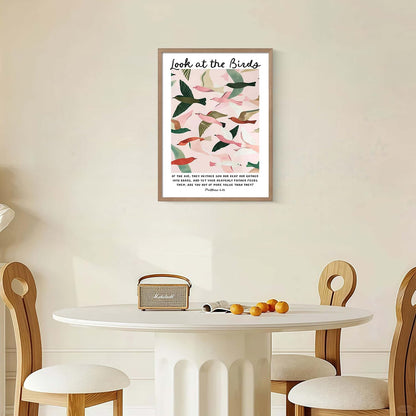 Matthew 6 Look At the Birds Wall Art Framed Christian Wall Deco 16x12 Inch | Ready to Hang Modern Christian Canvas Prints Religious Bible Verse Painting Picture Living Room Bedroom Church Prayer Room