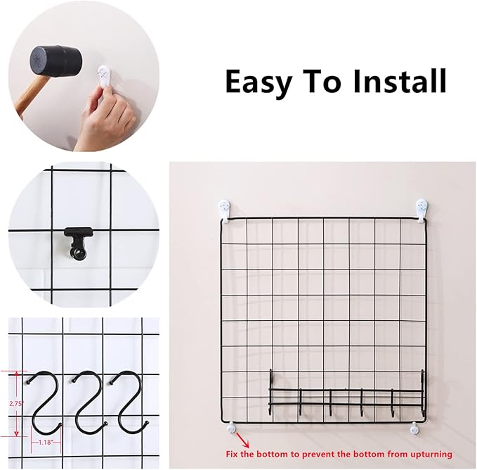 Feadily 5 Pack Metal Grid Wall Board Including 2 Hook Rack, Photo Wall - Image 5