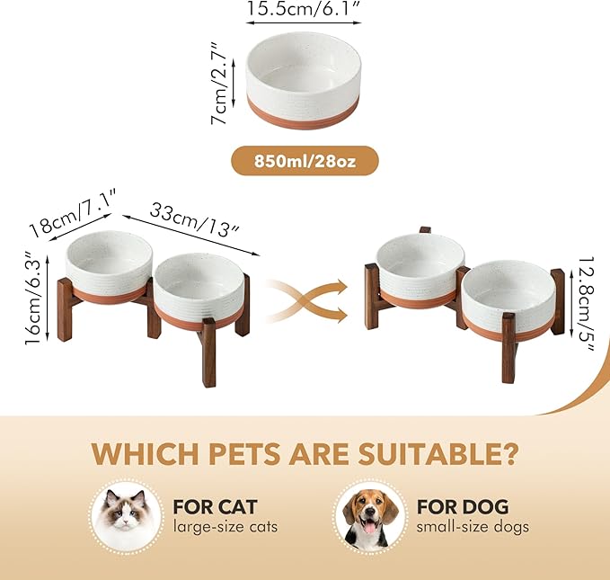 Ceramic 6.1inch Raised Double Dog Bowls Set - Image 2