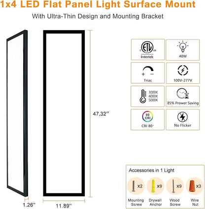 Mcacggo Black 1x4 LED Flat Panel Light Flush Mount 4-Pack, 3000K/4000K/5000K - Image 7