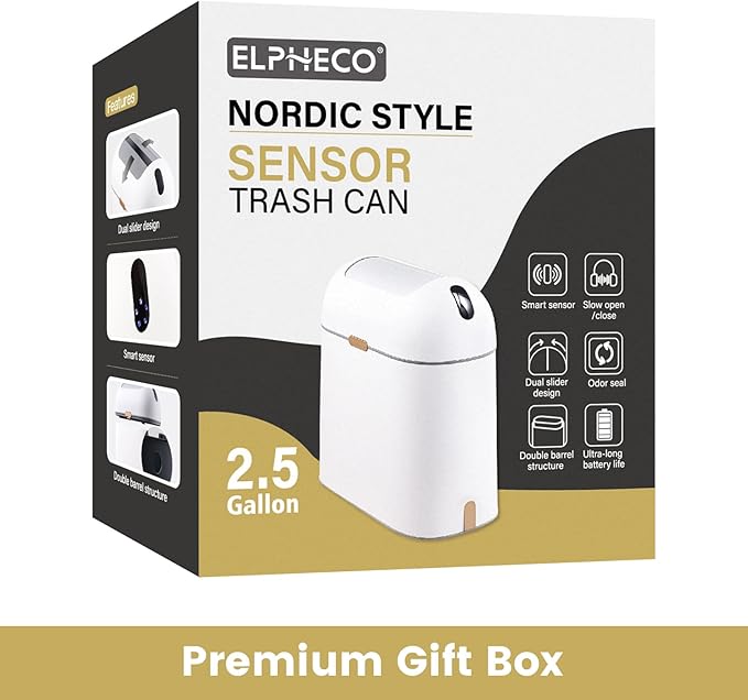 ELPHECO Bathroom Trash Can, 2.5 Gallon Motion Sensor Waterproof Trash Bin - Image 9