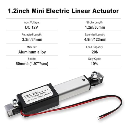 NORJIN 12V Mini Electric Linear Actuator 1.2 inch Stroke, Speed 0.6inch/s - Image 2