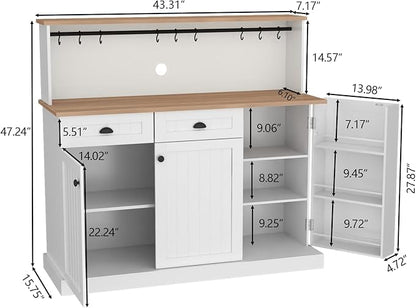 Sideboard Buffet Cabinet with 2 Drawers, Farmhouse Kitchen Pantry with - Image 2