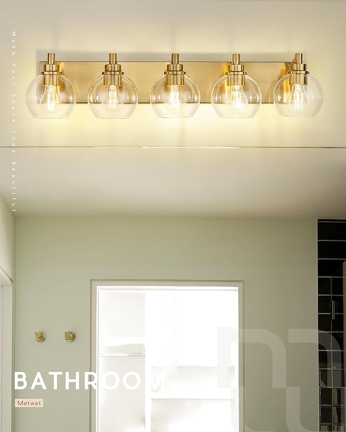 METWET Bathroom Light Fixtures, 5 Light Brushed Gold Vanity Light, 32 Inch - Image 7