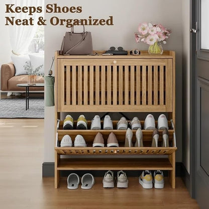 wanan 31.5" Shoe Cabinet with 2 Flip Slatted Drawers, Adjustable & Removable - Image 7