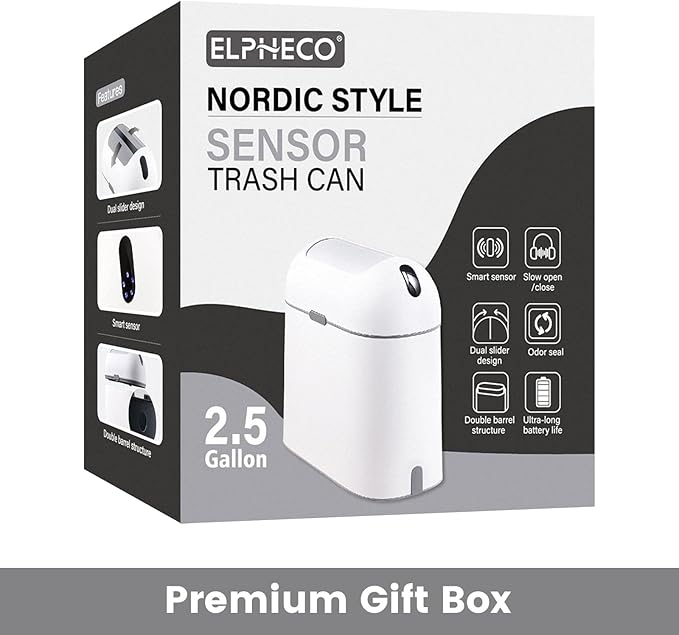 ELPHECO Bathroom Trash Can, 2.5 Gallon Motion Sensor Waterproof Trash Bin - Image 6