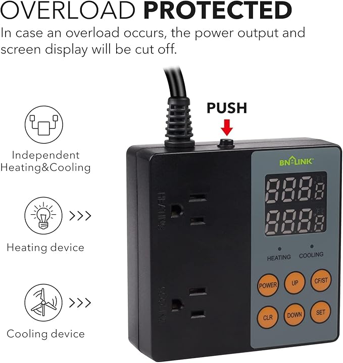 BN-LINK Digital Temperature Controller Heating Cooling 2-Stage Outlet - Image 2