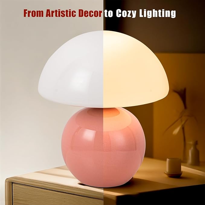 Mushroom Table Lamp, Ceramic Base - Image 6